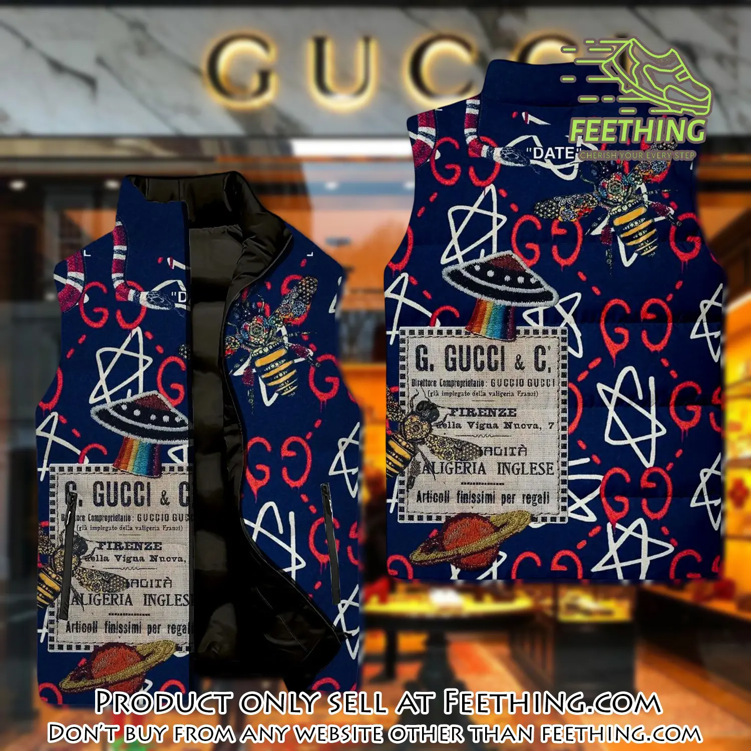 Gucci star luxury brand 3d sleeveless down jacket ft5611966